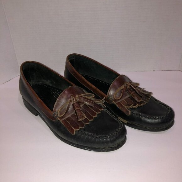 Duck Head Mens Size 9.5 M Black Brown All Leather Tassel Kiltie Loafers Shoes - Picture 3 of 11
